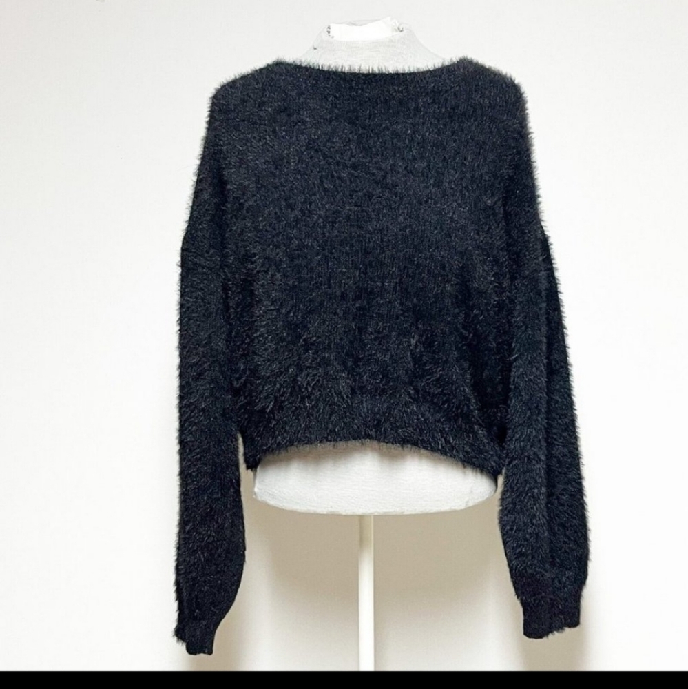 Pink Martini Women's Hairy Long Sleeve Sweater Pullover Black Drop-down Sleeve M